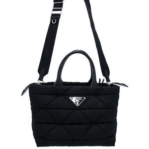 Prada Padded ReNylon Tote Bag black quilted bag triangle logo